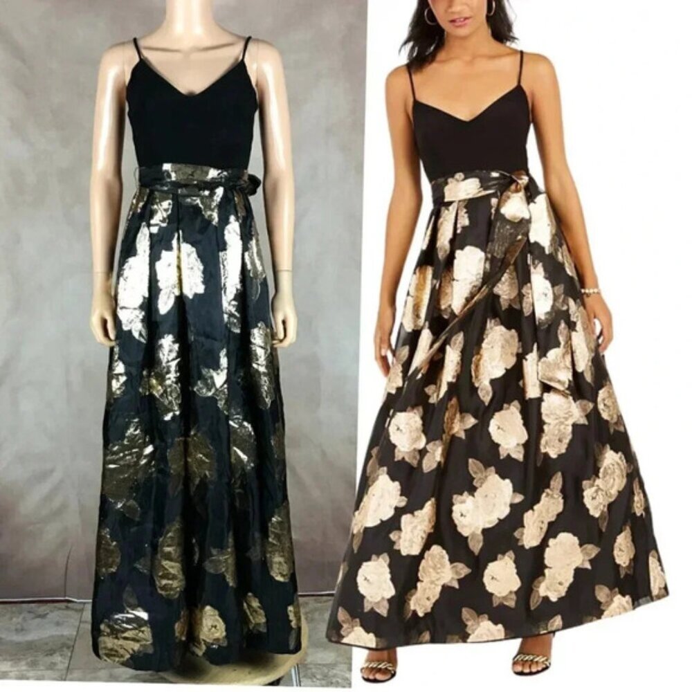 Eliza J Black and Gold Floral Maxi Dress